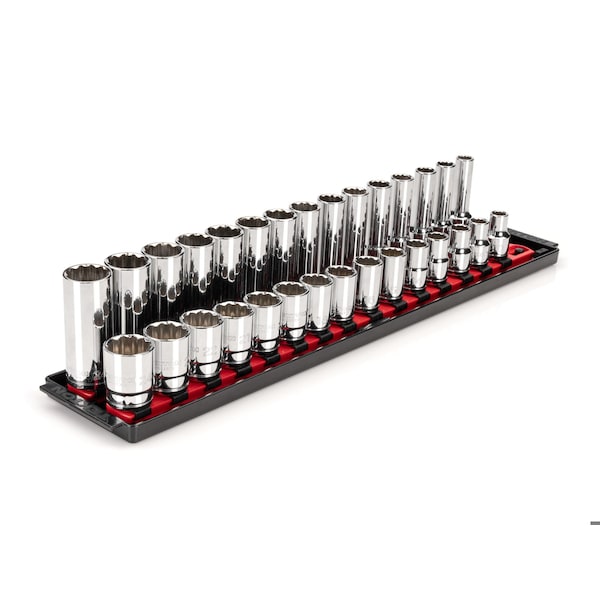 1/2 Inch Drive 12-Point Socket Set with Rails, 30-Piece (10-24 mm)